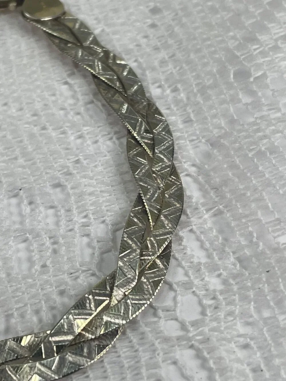 Braided Sterling Silver Bracelet With Lobster Clasp Closure Textured Design 7 In